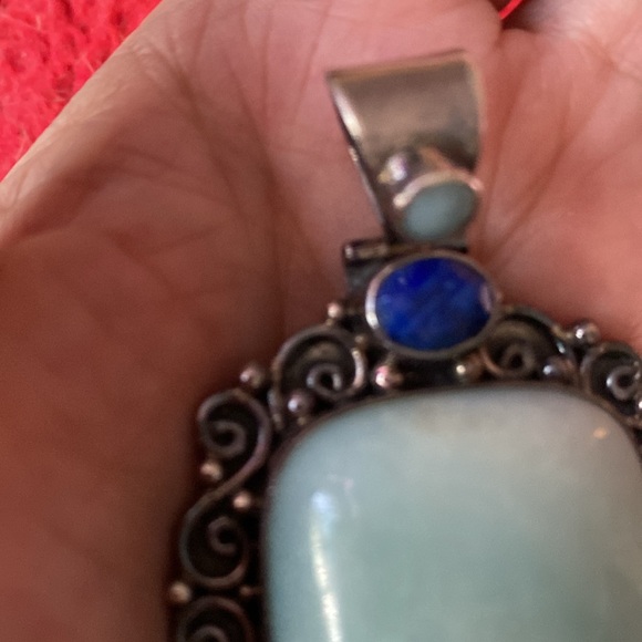 Lapis & Adventurine pendant marked 925 Sterling Silver The  bail of the pendant - Picture 3 of 8